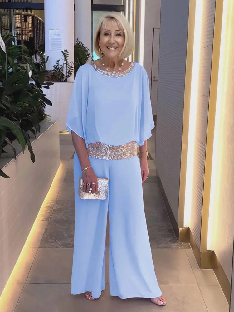 Damen Eleganter Jumpsuit mit schimmerndem Oberteil und weitem Bein Drune