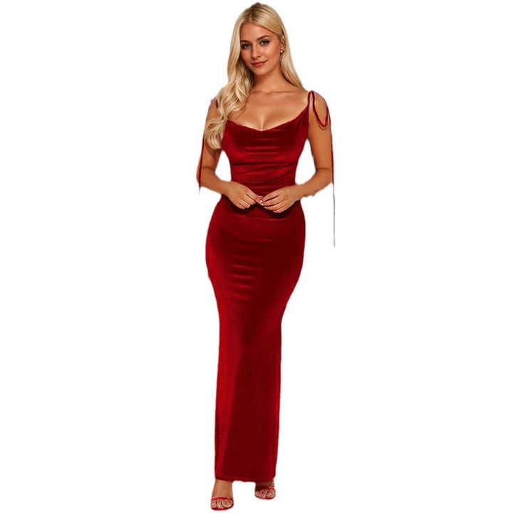 Damen elegantes Maxikleid mit raffinierten Spaghettiträgern Drune