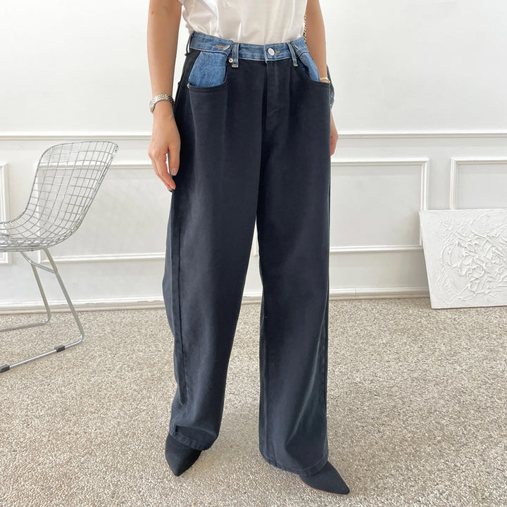 Damen Hochtaillierte Cargo-Jeans mit Denim-Details Drune