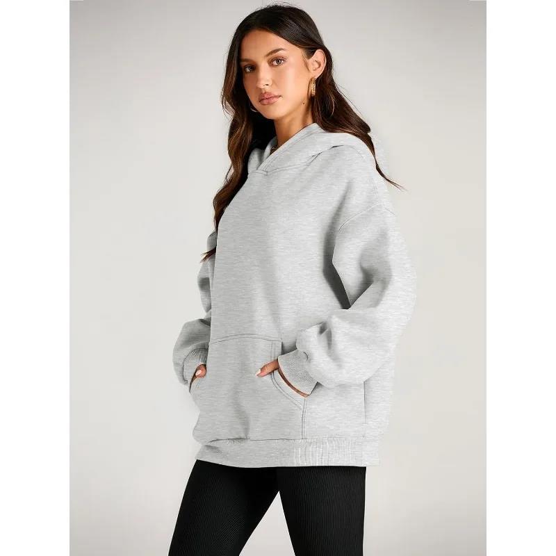 Damen nan oversized Kapuzenpullover mit verlängerter Silhouette und Kängurutasche Drune