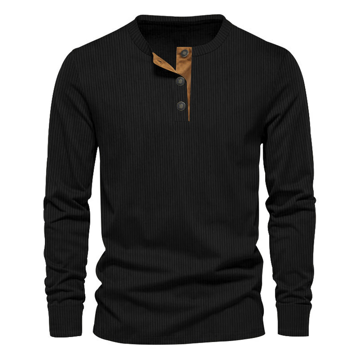 Herren lässiges Langarm-Henley-Shirt mit strukturiertem Rippdesign und modischen Knopfdetails Drune