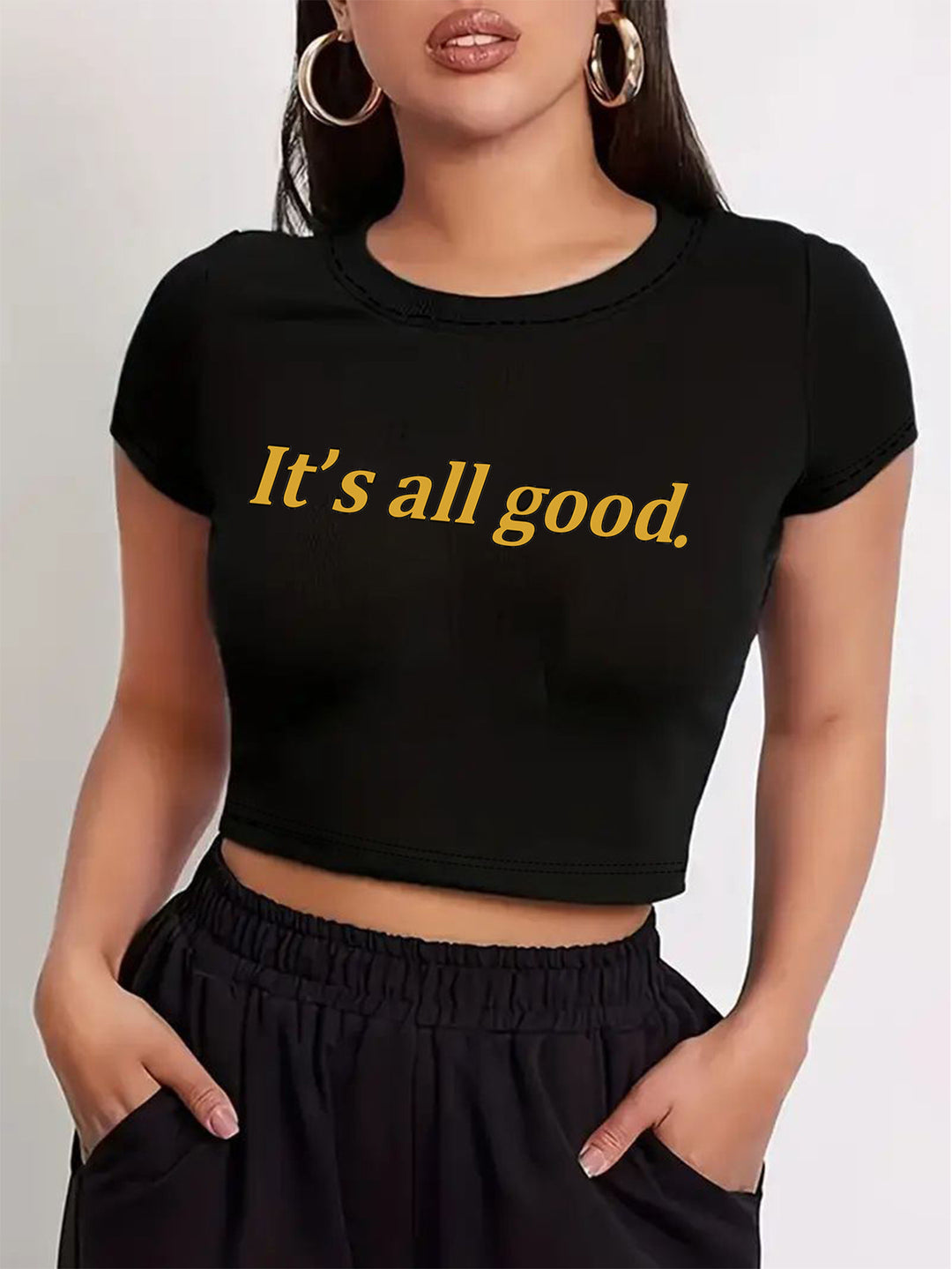 Damen Crop-T-Shirt mit inspirierendem Statementdruck Drune