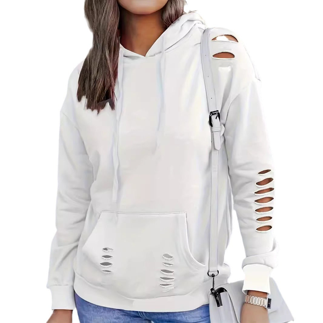 Damen Hooded Sweatshirt mit kreativen Schnittelementen und lässigem Stil Drune
