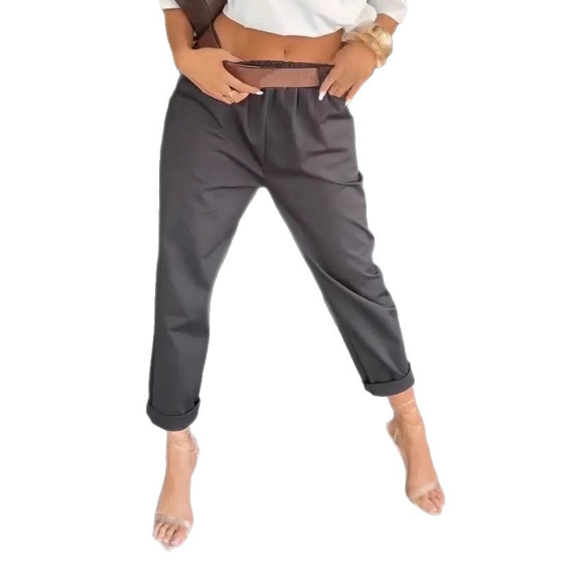 Damen moderne Chinohose mit elastischem Bund und weitem Bein Drune