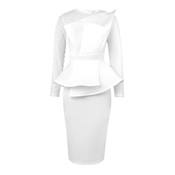 Damen Etuikleid mit transparenten Puffärmeln und dekorativem Peplum Drune