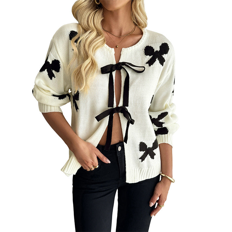 Damen modischer Strickcardigan mit Schleifenakzenten und lässigem Schnitt Drune