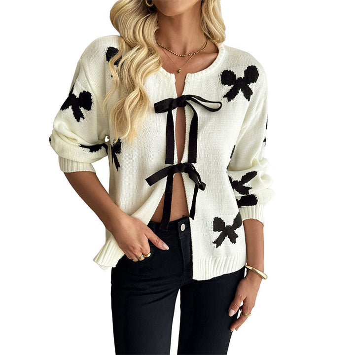 Damen modischer Strickcardigan mit Schleifenakzenten und lässigem Schnitt Drune