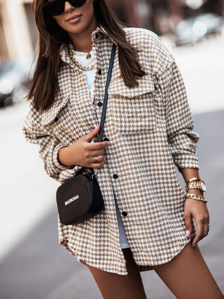 Damen Oversized Blazerjacke im modernen Hahnentritt-Muster Drune