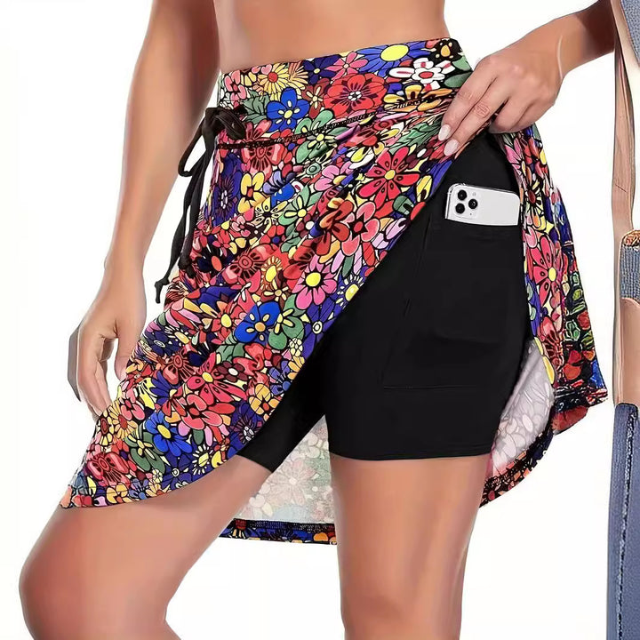 Damen funktionelle Strandshorts mit floralem Überwurf Drune