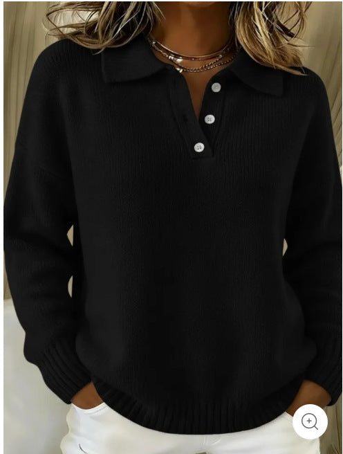 Damen nan kuscheliger Polokragenpullover mit kurzer Knopfleiste und gerippten Bündchen Drune