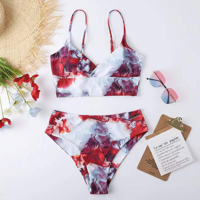 Damen Hoch tailliertes Bikini-Set mit Blumenmuster Drune