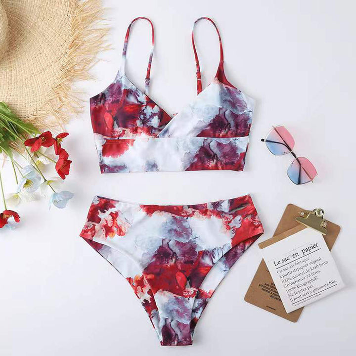 Damen Hoch tailliertes Bikini-Set mit Blumenmuster Drune