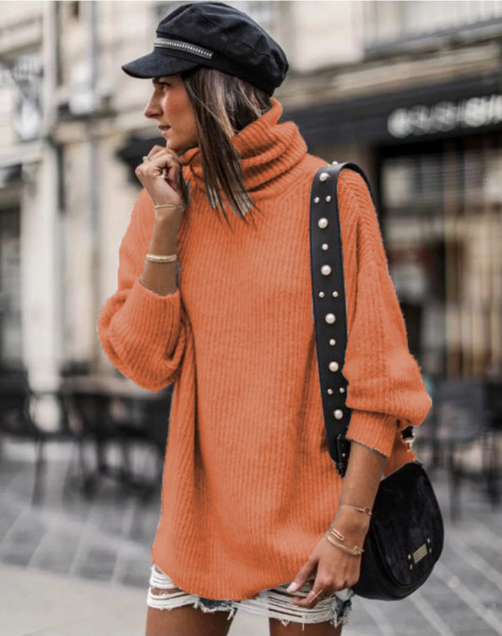 Damen Grobstrickpullover mit hohem Kragen und lässiger Passform Drune