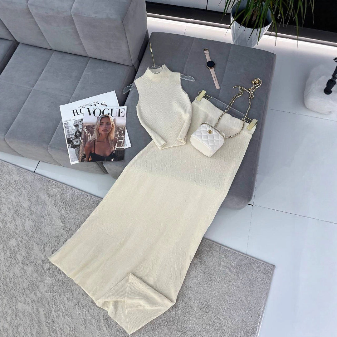 Damen Maxikleid mit elegantem Rundhalsausschnitt und taillierten Details Drune