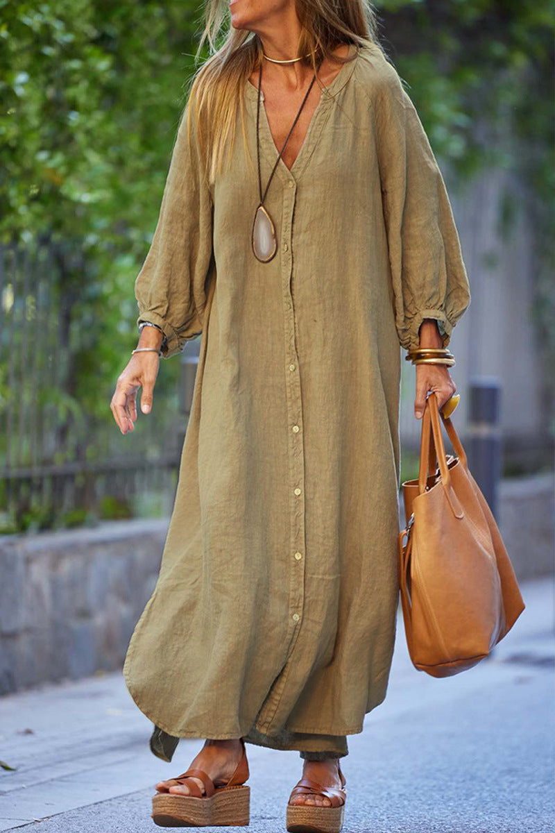 Damen Longbluse mit Knopfleiste und weit geschnittenen Ärmeln Drune
