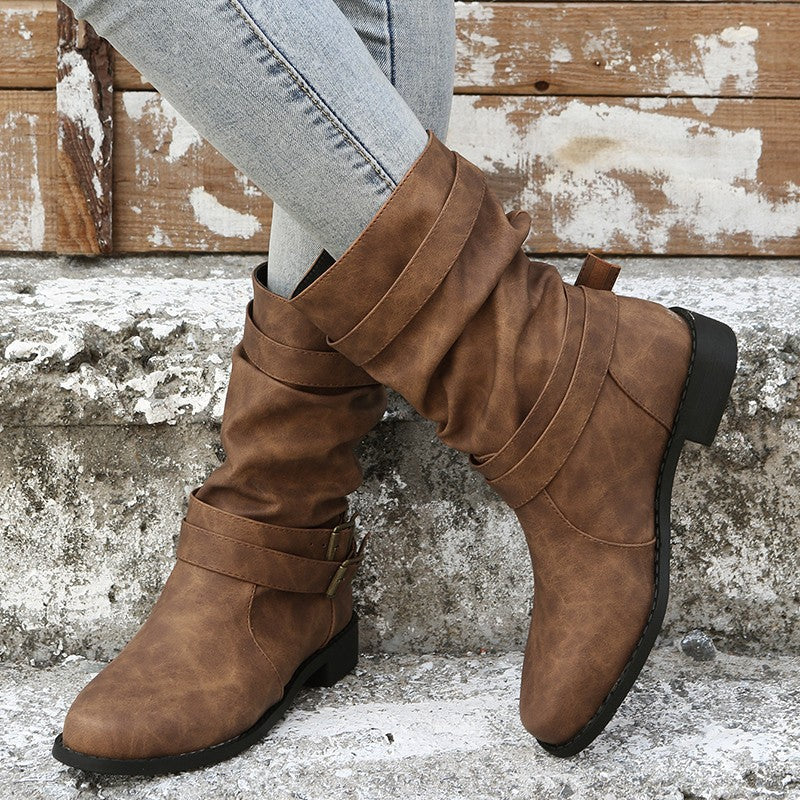 Damen Robuste Stiefel mit modischen Schnallen und lässigem Design Drune