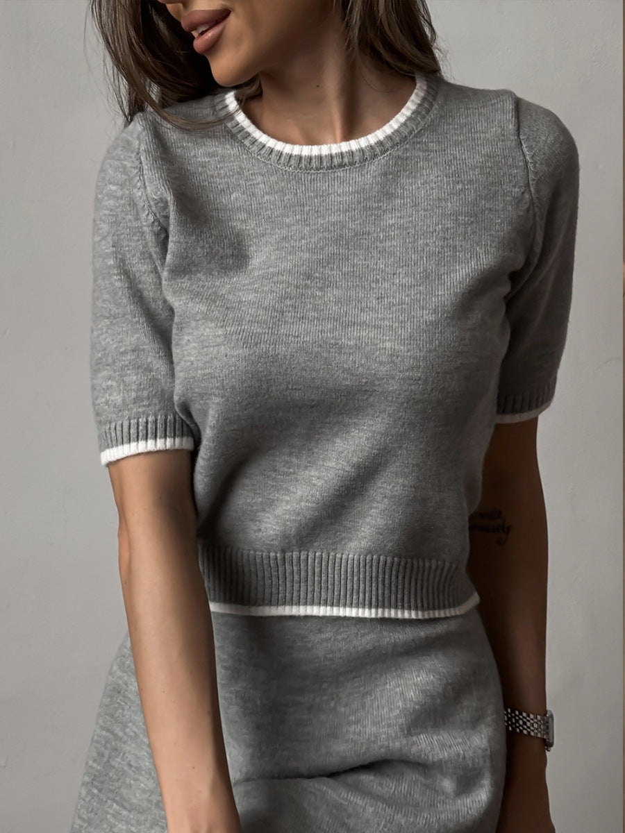 Damen Kurzarm Pullover mit strukturiertem Anteil Drune