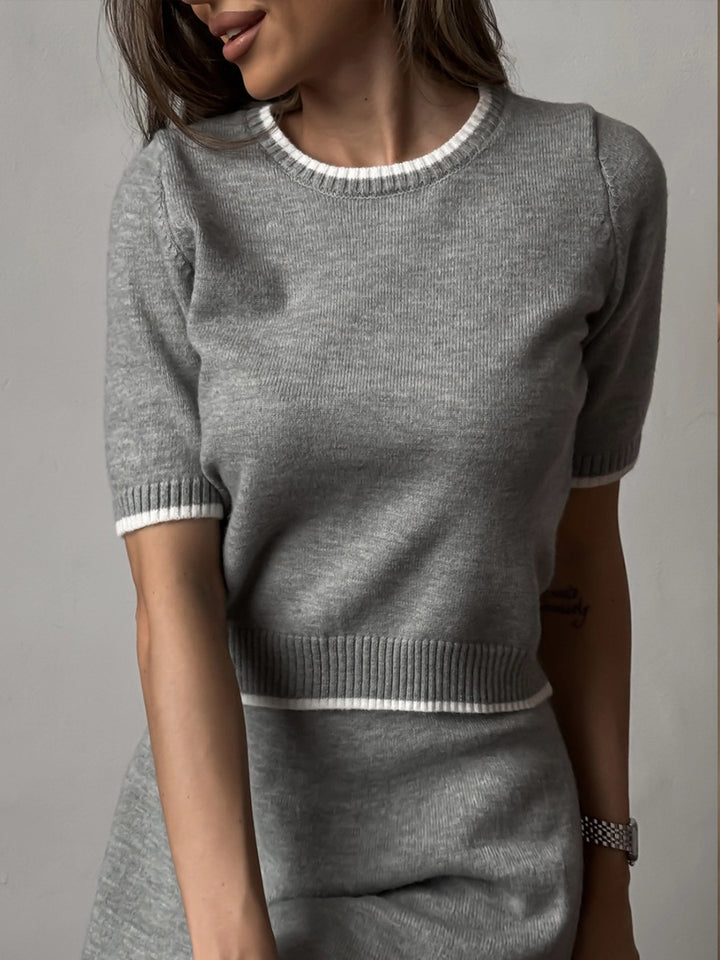 Damen Kurzarm Pullover mit strukturiertem Anteil Drune