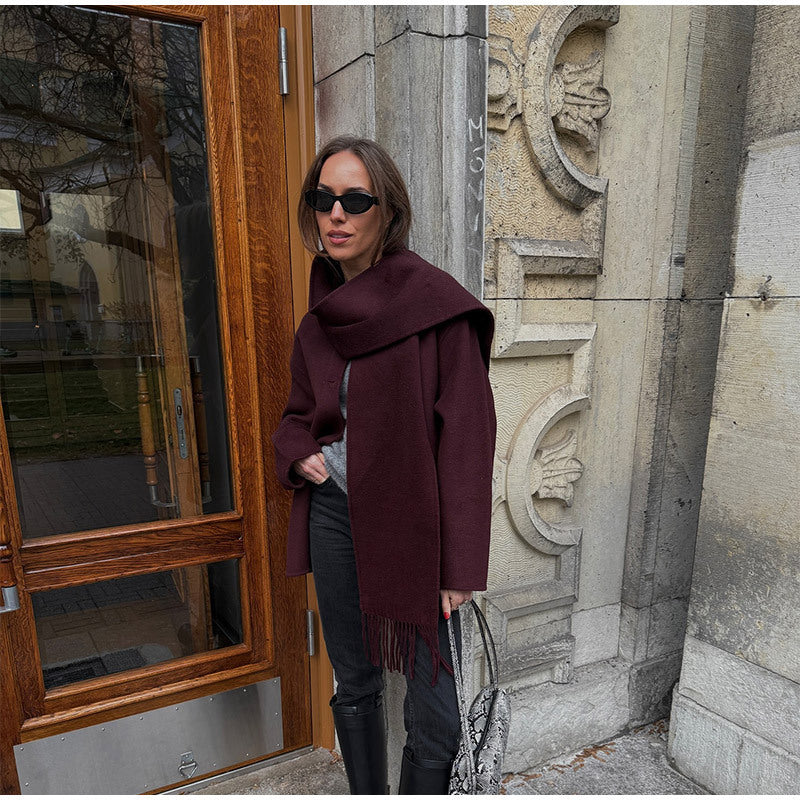 Damen lässige Oversized Jacke mit integriertem Schal Drune