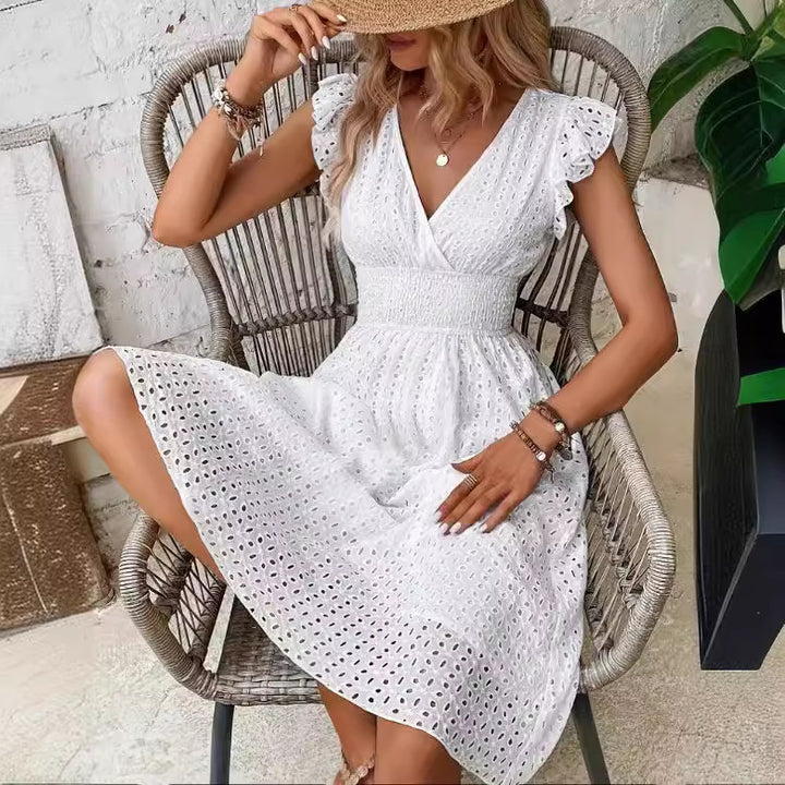 Damen Sommerliches Rüschkleid mit Waffelstruktur Drune