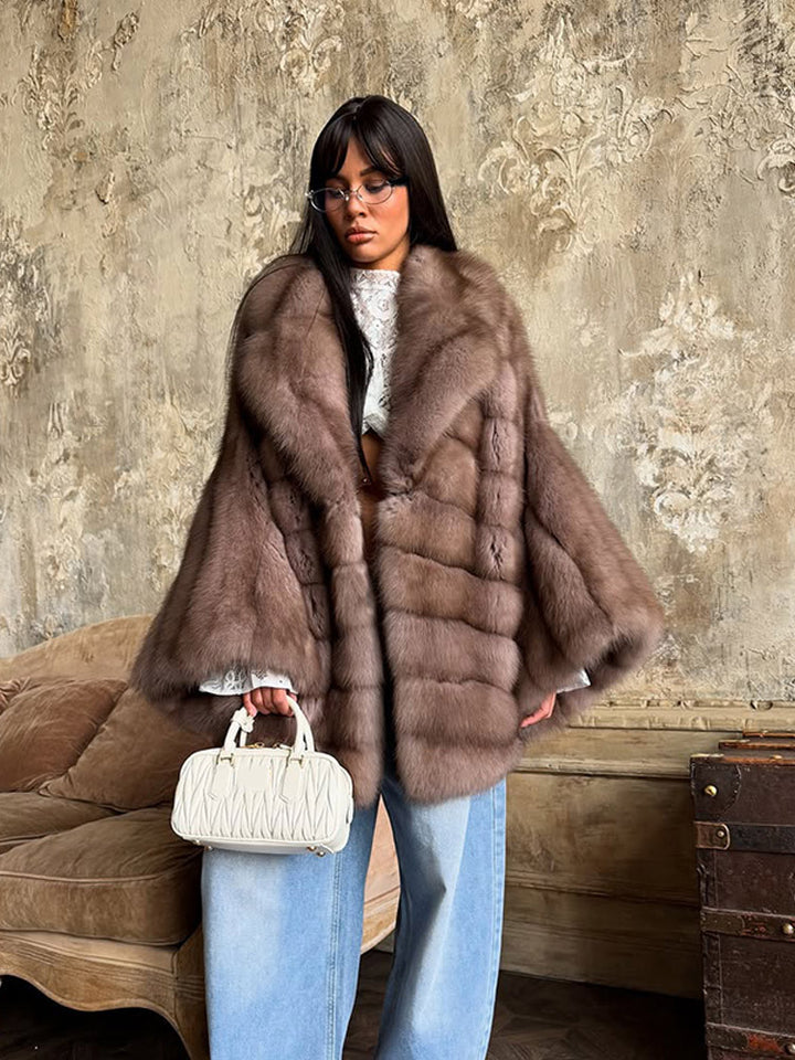 Damen luxuriöse Kunstfelljacke mit weitem Schnitt und modischen Details Drune