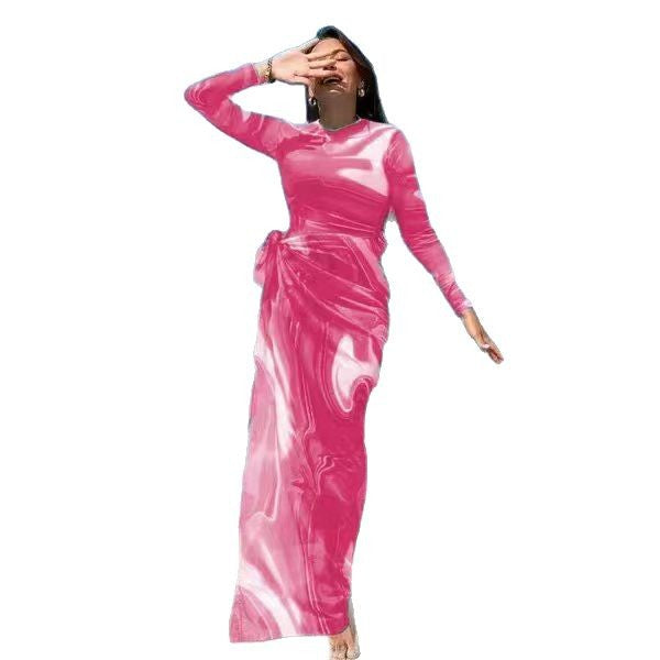 Damen Elegantes Maxi-Kleid mit Wickelgürtel Drune