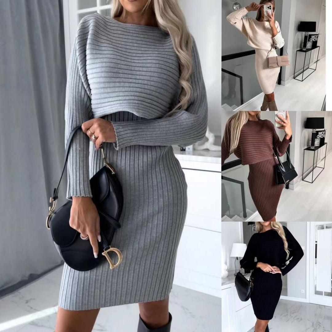Damen Strickkleid mit Raffinierten Rippen und Stilvollem Oversized Schnitt Drune