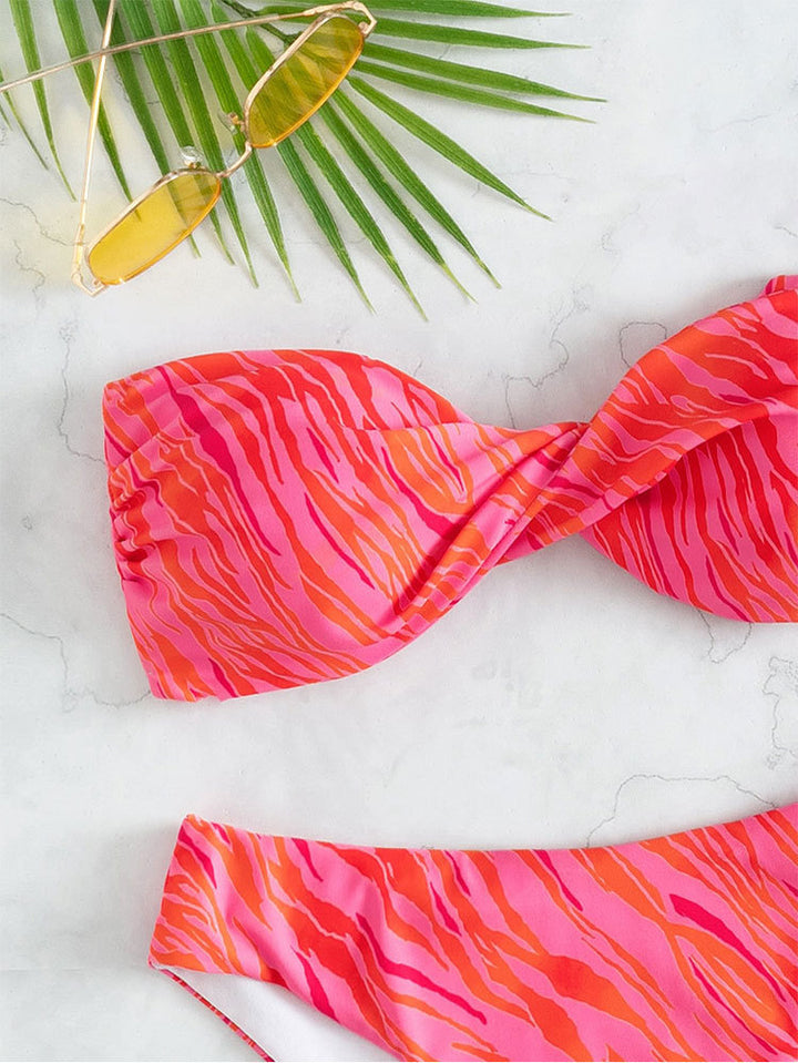Damen Bandeau-Bikini mit elegantem Knotted-Detail und hochgeschnittenem Unterteil Drune