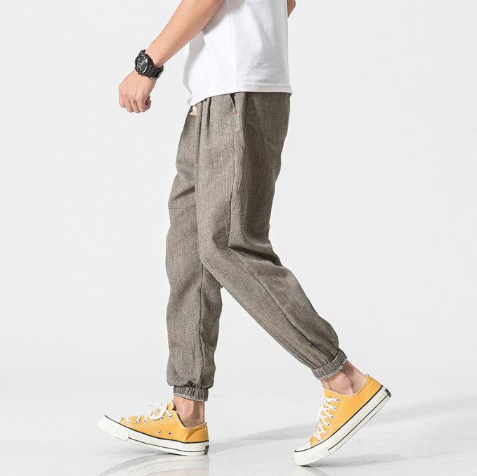 Herren nan lässige Leinen-Joggerhose mit Tunnelzug, strukturierter Oberfläche und elastischen Bündchen Drune