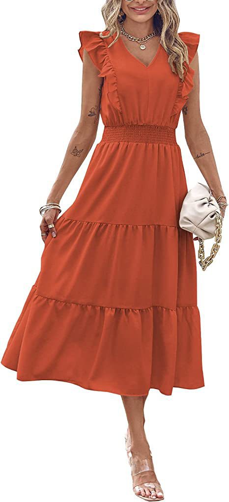 Damen Langarmpuffärmel Kleid mit voluminösem Rock Drune