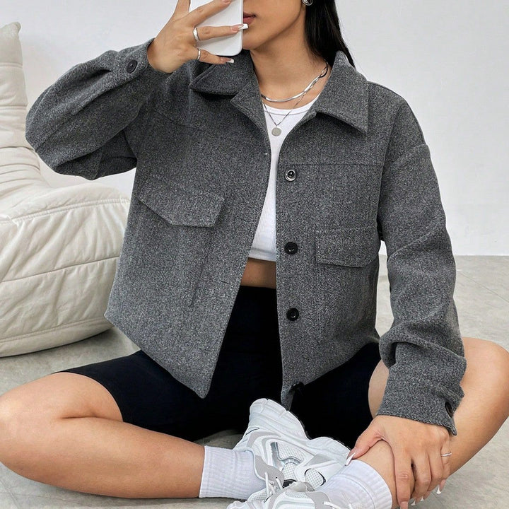 Damen lässige Oversized Jacke mit praktischen Taschen und Button-Down-Verschluss Drune