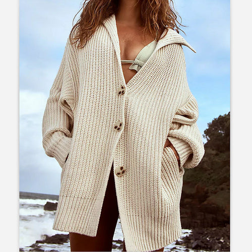 Damen Strickjacke mit Kapuze und grober Textur Drune