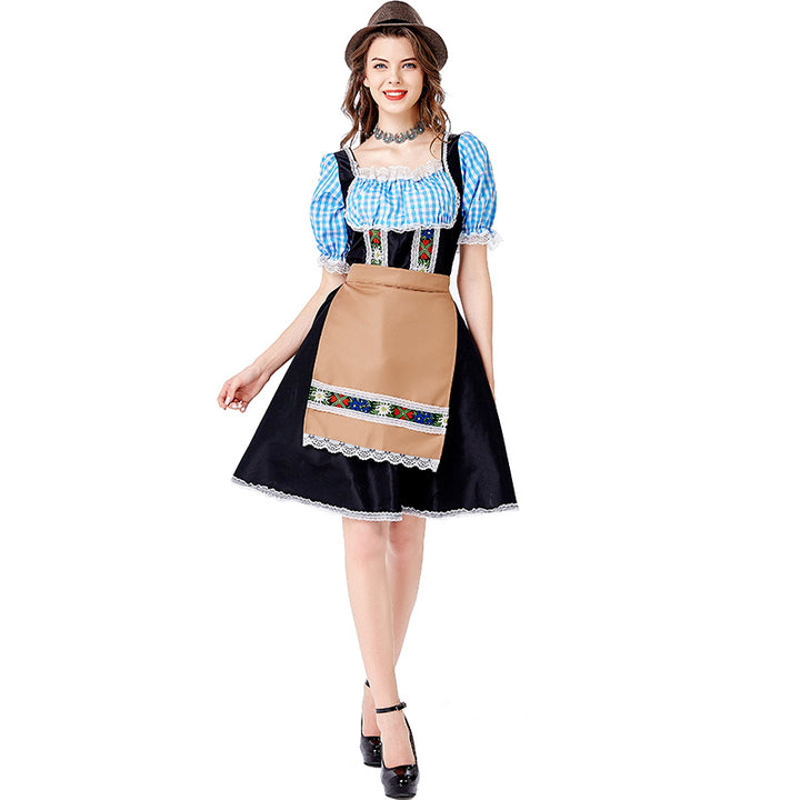 Damen nan folklorisches Oktoberfest-Kostüm im Dirndlstil mit Carmenbluse geschnürtem Mieder und bestickter Schürze Drune