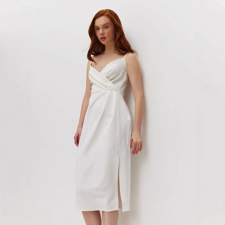 Damen elegantes Wickelkleid mit verstellbaren Trägern und schickem Frontschlitz Drune