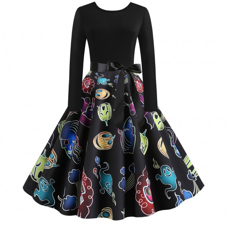 Damen Swingkleid mit verspieltem Geisterdesign und schwingendem Rock Drune