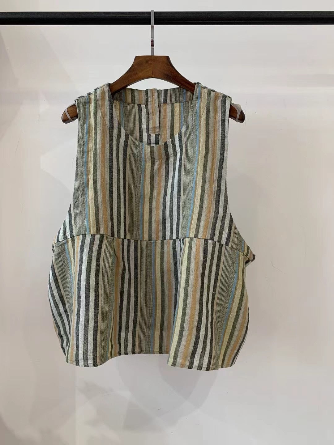 Damen Relaxed Fit Ärmelloses Leinenoberteil mit Seitentaschen Drune