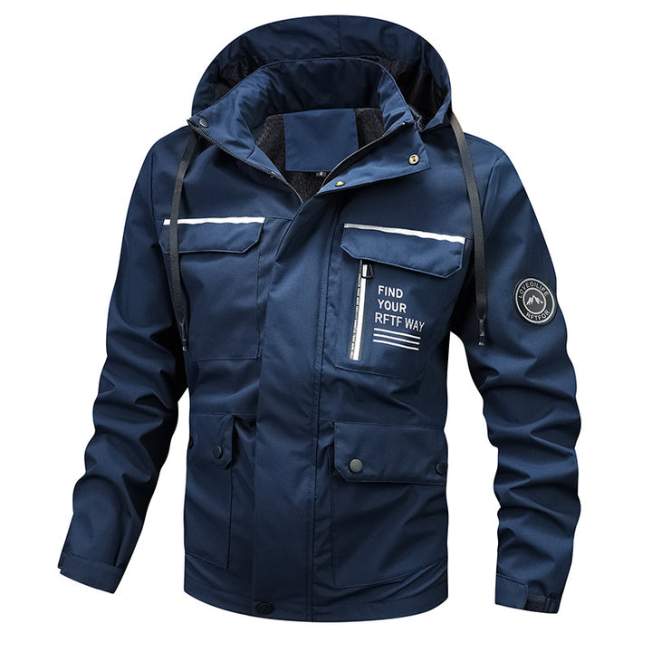 Herren nan wasserdichte Outdoorjacke mit Kapuze, multifunktionalen Taschen und atmungsaktivem Meshfutter Drune