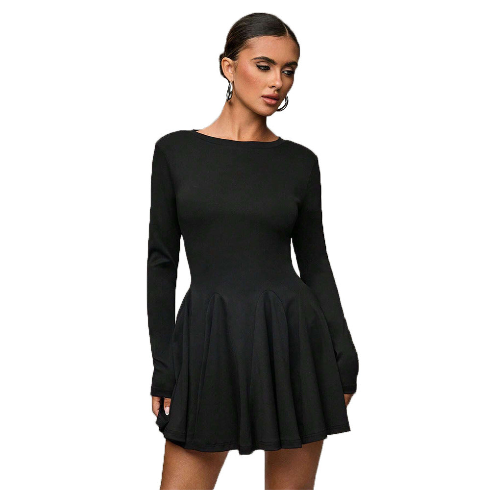 Damen Mini-Kleid mit eleganten Puffärmeln und schwingendem Rock Drune