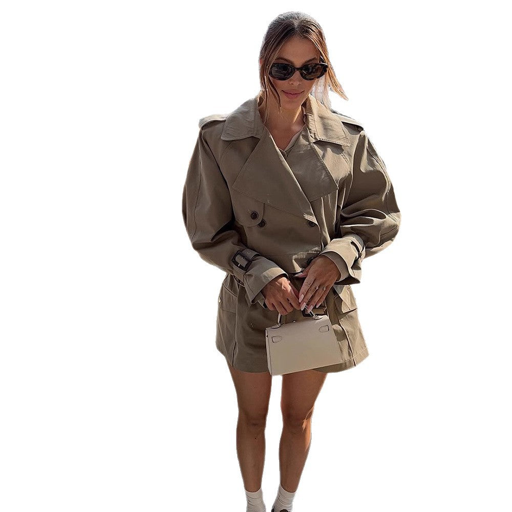 Damen modische oversized Trenchjacke mit Gürteldetail Drune