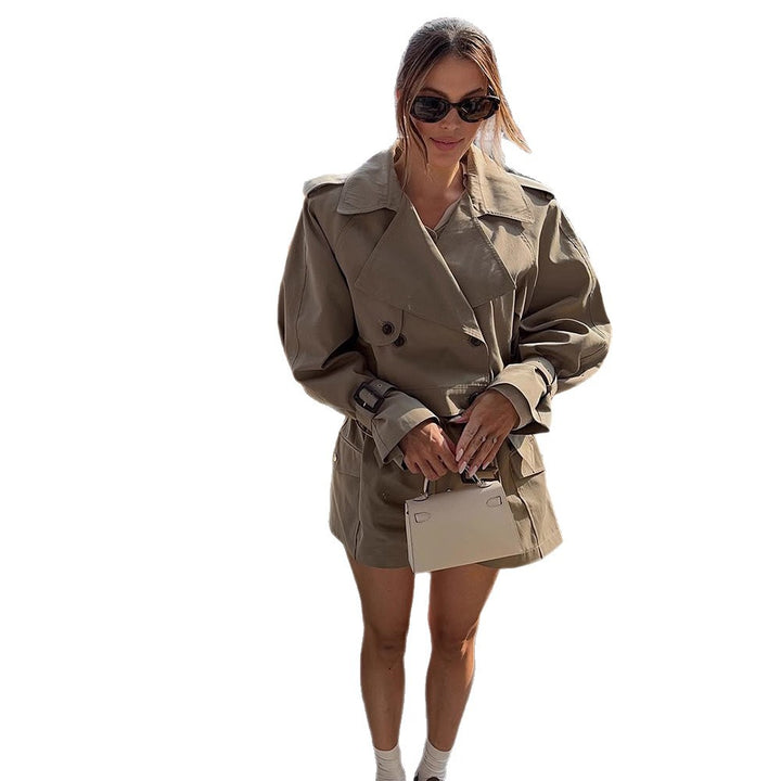 Damen modische oversized Trenchjacke mit Gürteldetail Drune