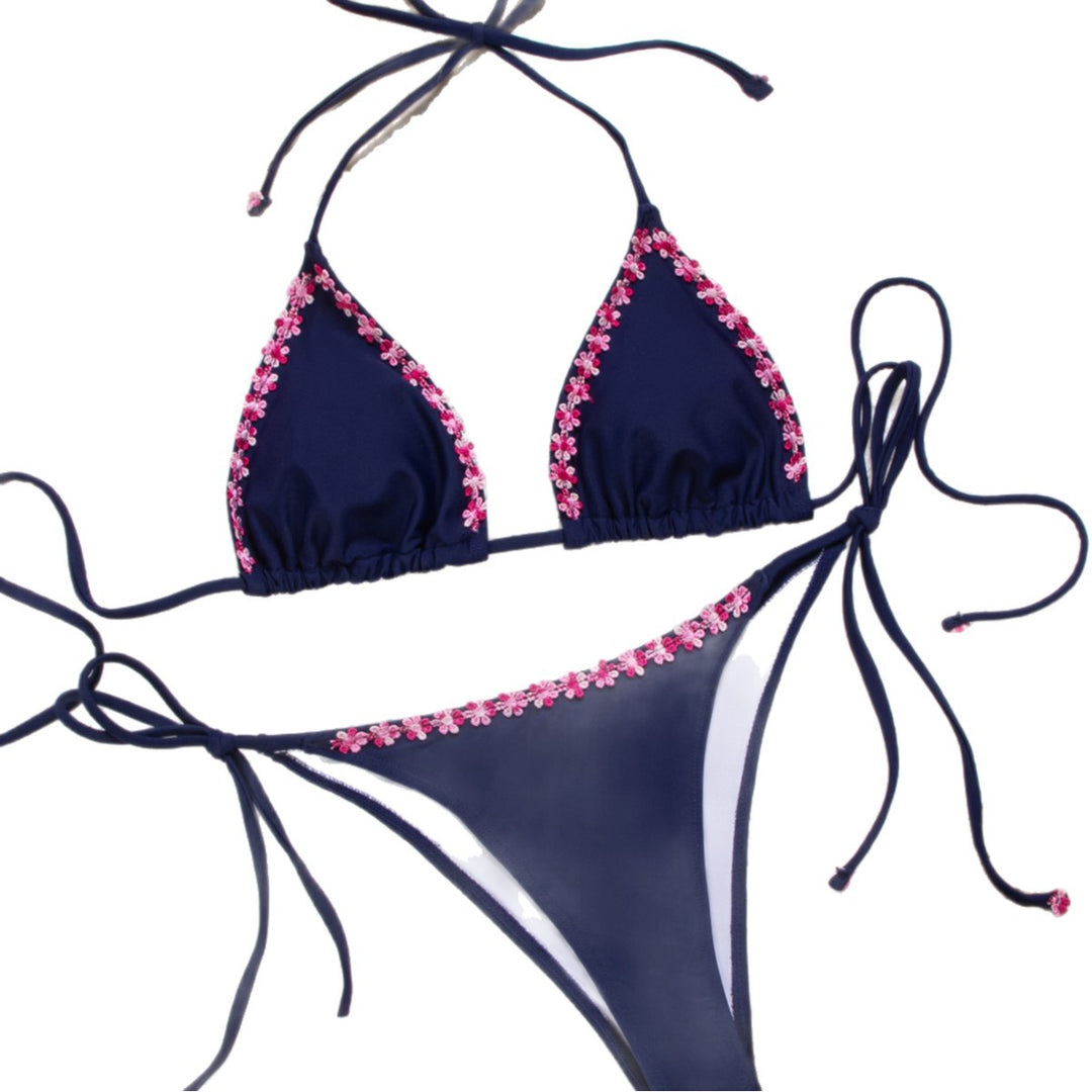 Damen Triangel-Bikini mit floralen Akzenten und verstellbaren Trägern Drune