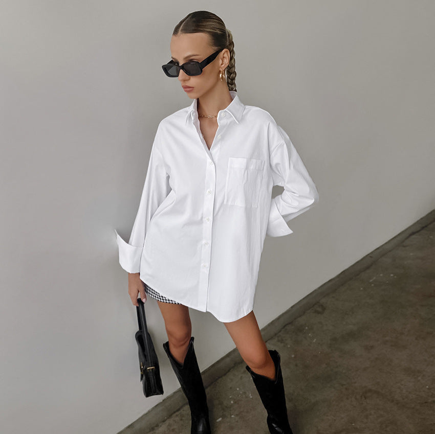 Damen Oversized Hemdbluse aus hochwertiger Baumwolle Drune