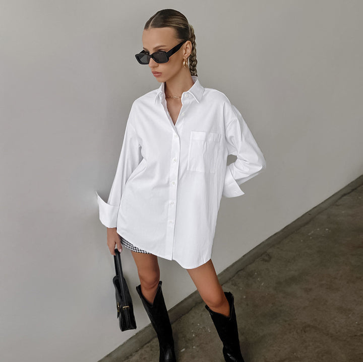Damen Oversized Hemdbluse aus hochwertiger Baumwolle Drune