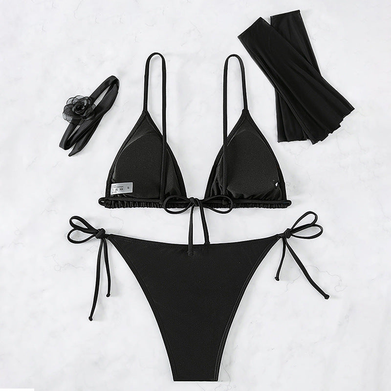 Damen Triangel-Bikini-Set mit eleganten transparenten Ärmeln Drune