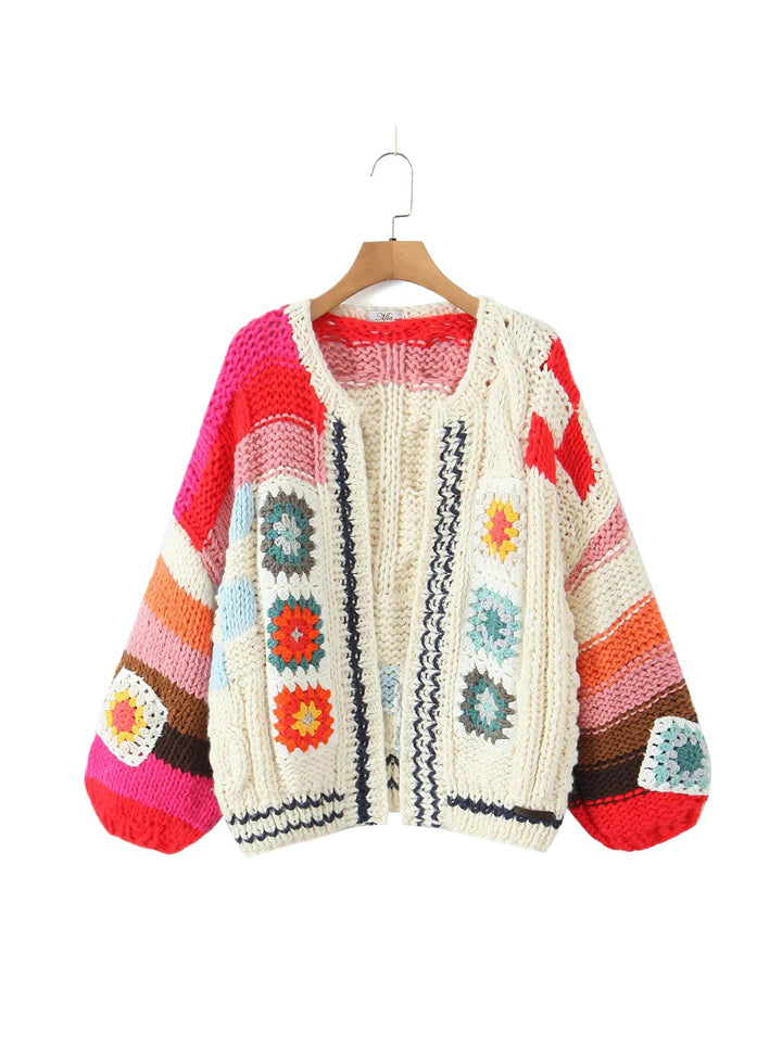 Damen Strickjacke im kreativen Patchwork-Design mit weitem Schnitt Drune