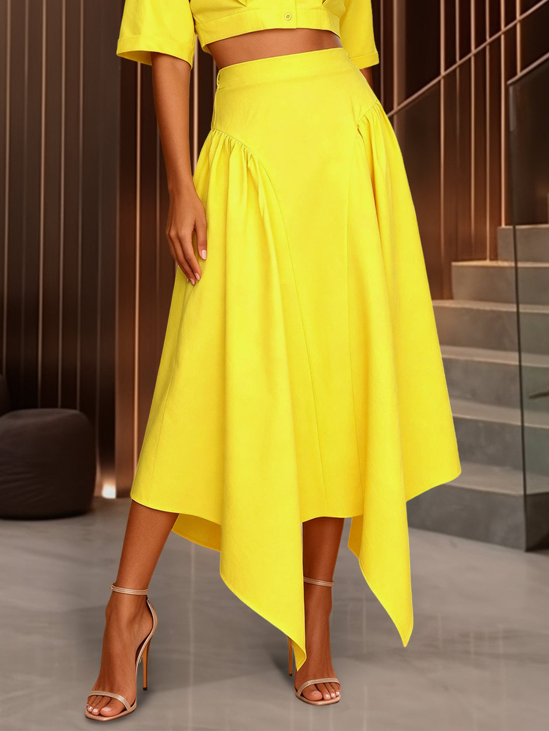 Damen Elegante Zweiteilige Outfit mit cropped Bluse und schwingendem Rock Drune