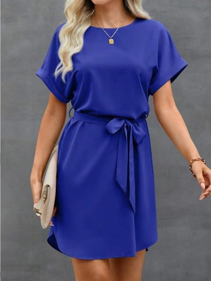 Damen Kurzarm Kleid mit Taillengürtel und lässigem Schnitt Drune