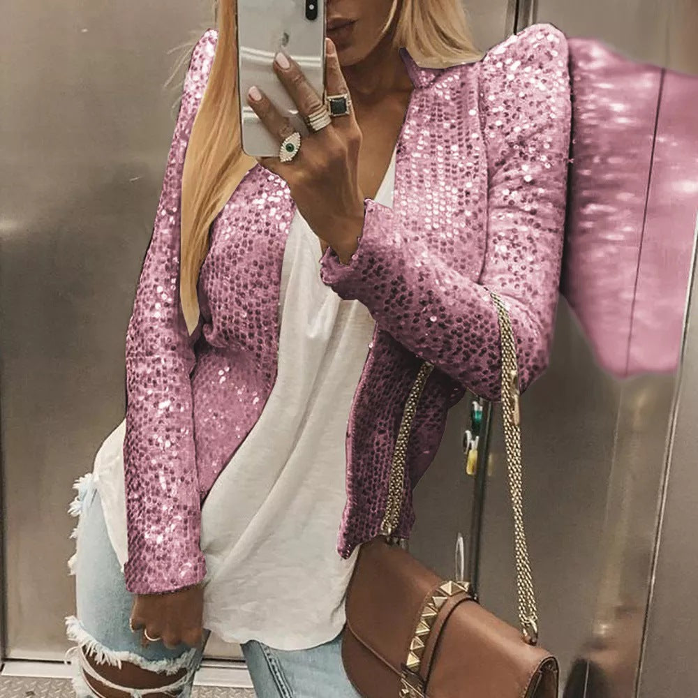 Damen Glamouröser Paillettenjacke mit schimmerndem Effekt und figurbetontem Schnitt Drune
