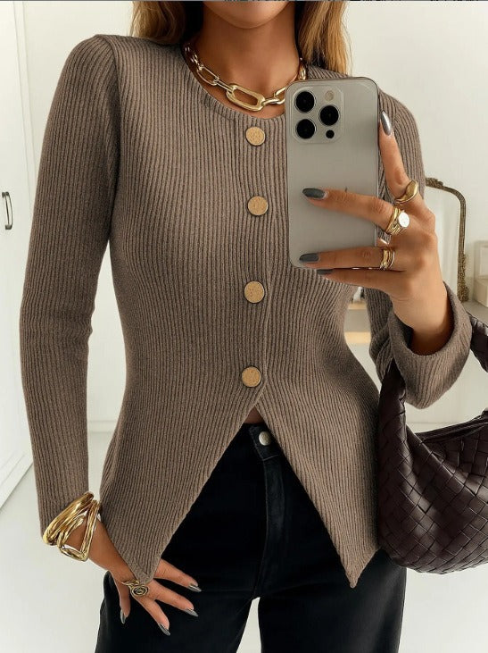 Damen elegantes Strickjacke mit dekorativen Knöpfen Drune