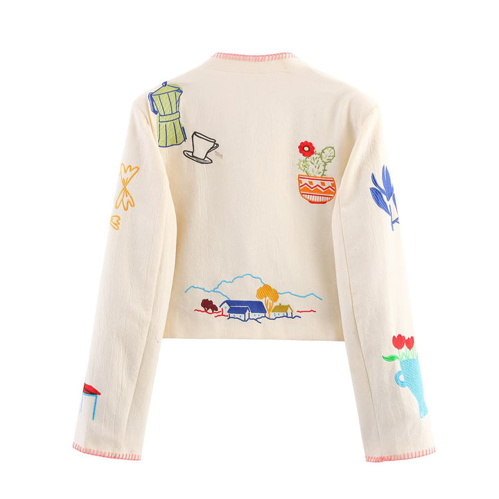Damen modische Bomberjacke mit bunten Stickereien Drune